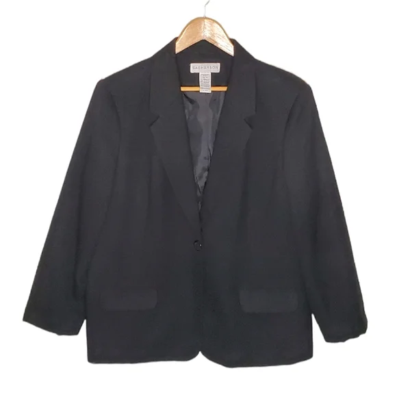 Black Boxy 80s Textured Vintage Blazer with Front Set In Pockets - Picture 1 of 11